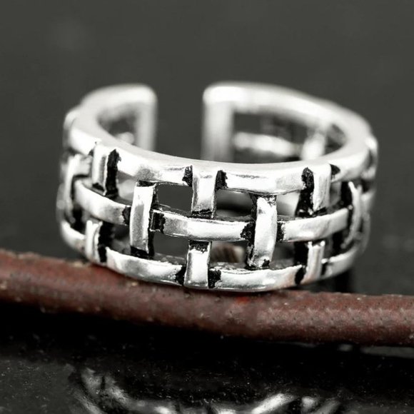 🌸VINTAGE NET ANTIQUE SILVER RESIZABLE HIPHOP PUNK RINGS FOR WOMAN & MAN, K488 - Picture 4 of 7